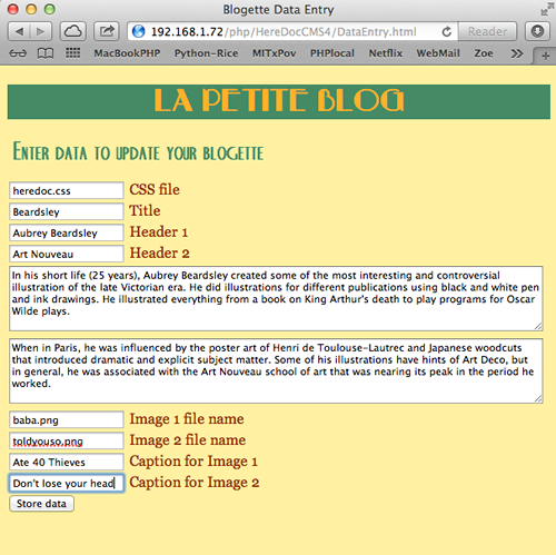 Figure 1: HTML form to send data to MySql database